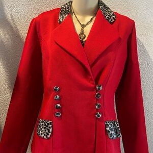 Vintage red jacket/blazer with cheetah print accents.